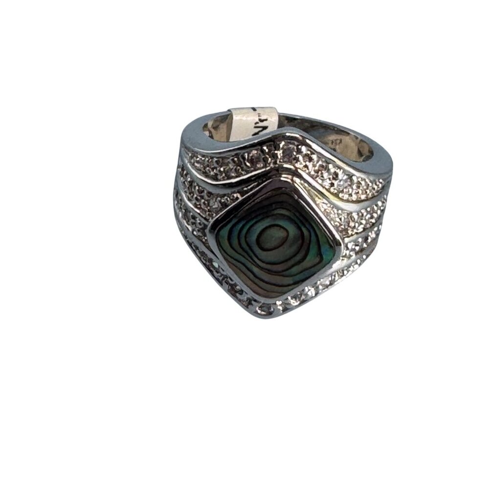 Rhodium Electroplated Ring Abalone Shell Cubic Zirconia Accents Size 6 NWT - Picture 6 of 6
